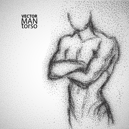 Man torso. Graphic drawing with black particles. Vector illustration.のイラスト素材