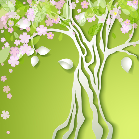 Vector illustration with stylized spring tree with pink flowersのイラスト素材
