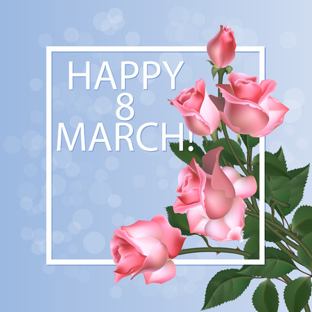 Women Day Vintage Background With Pink Roses, Vector illustrationのイラスト素材