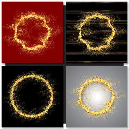 Set of Abstract round golden frame with sparkles. Vector backgroundのイラスト素材