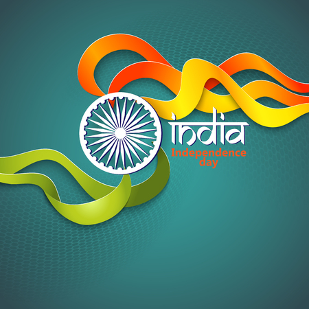 Flag colors India theme for Republic day. Indian Independence Day concept background with Ashoka wheel. Vector Illustrationのイラスト素材