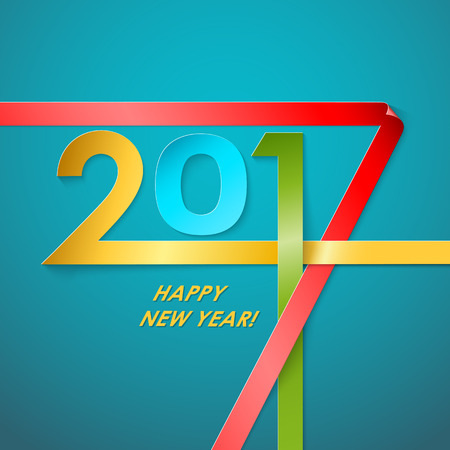 Creative text 2017 with different color strips on blue background. New year graphic design creative card. Vector illustrationのイラスト素材