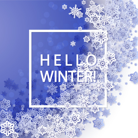 Christmas and New Years blue purple background with Frame of paper snowflakes. Vector abstract illustrationのイラスト素材