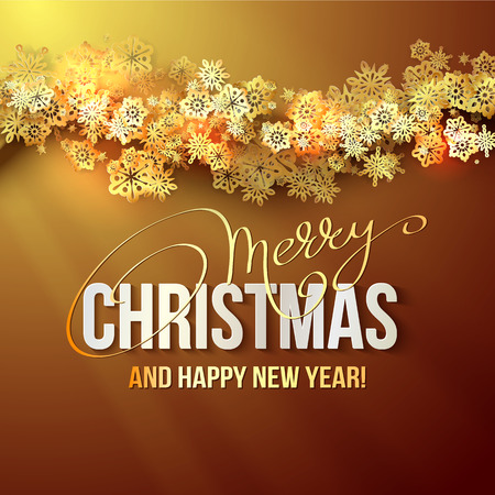 Elegant Christmas Background with Shining Gold Snowflakes. Vector illustrationのイラスト素材
