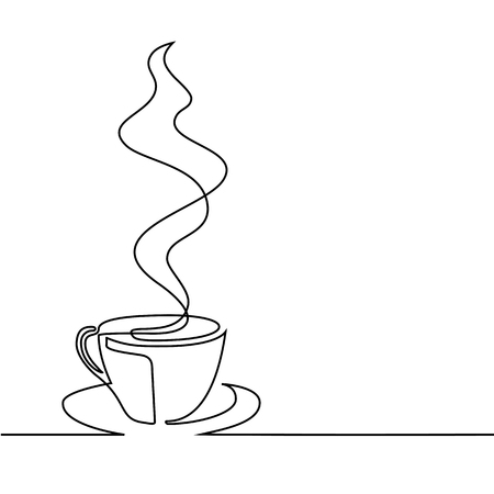 Continuous line drawing of cup of coffee. Vector illustrationのイラスト素材