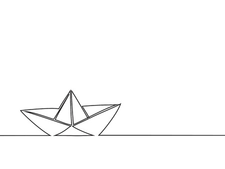 Continuous line drawing of paper boat. Vector business icon message illustrationのイラスト素材