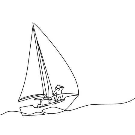 Continuous line drawing of sailboat with captain. Business icon. Vector illustrationのイラスト素材