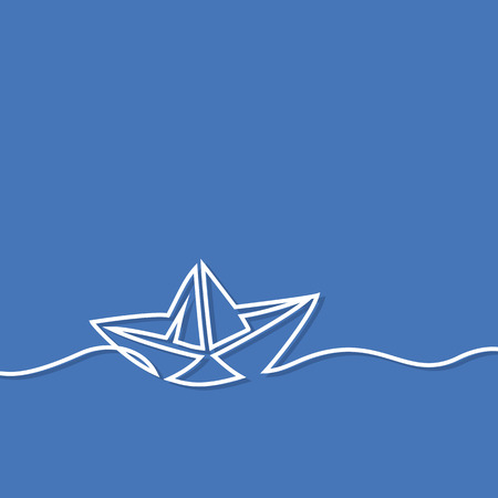 Continuous line drawing of paper boat. Business icon. Vector illustration on blue backgroundのイラスト素材