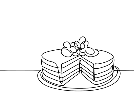 Continuous line drawing of big cake. Vector illustration black line on white background.のイラスト素材