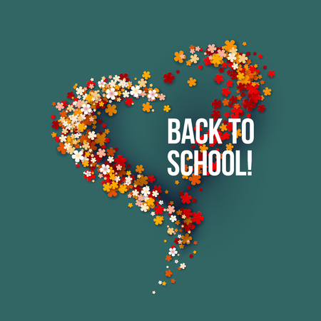 Back to School title texts poster design with frame flowers heart shaped. Education background. Back to school vector illustrationのイラスト素材