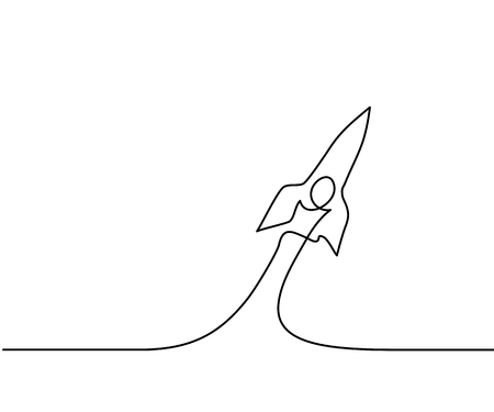 Continuous line drawing. Start up rocket icon. illustration.のイラスト素材