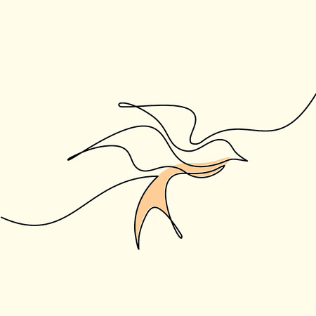 Continuous one line drawing. Flying bird . Tender colors illustration. Concept for , card, banner, poster,のイラスト素材