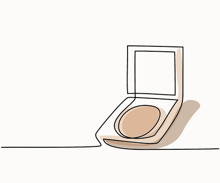 Continuous line drawing. Cosmetic compact powder logo. Soft colors vector illustration. Concept for logo, card, banner, poster, flyerのイラスト素材