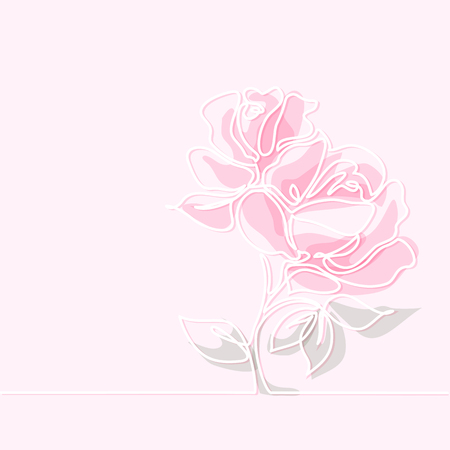 Beautiful soft color rose flowers. Continuous line drawing. Vector illustrationのイラスト素材