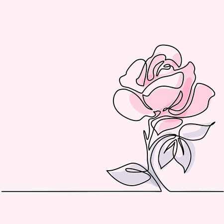 Beautiful soft color rose flowers. Continuous line drawing. Vector illustrationのイラスト素材