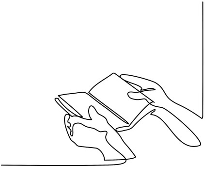 Continuous line drawing. Hands holding the bible book. Vector illustrationのイラスト素材
