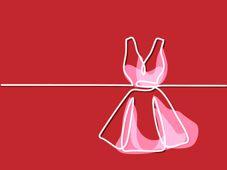 Silhouette holiday woman dress on red background. Continuous line drawing. Vector illustrationのイラスト素材