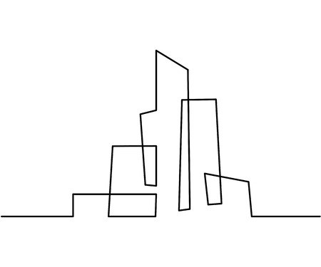 Continuous line drawing. Building Cityscape Line Art Silhouette. Vector illustrationのイラスト素材