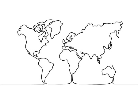 Continuous line drawing. Map of the Earth. Vector illustrationのイラスト素材