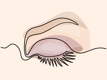 Continuous line drawing. Beautiful Womans eye. Pastel soft color outline vector illustration. Concept for logo, card, banner, poster, flyerのイラスト素材