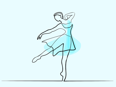 Continuous Line different wide Art Drawing. Ballet Dancer ballerina. Vector color Illustrationのイラスト素材