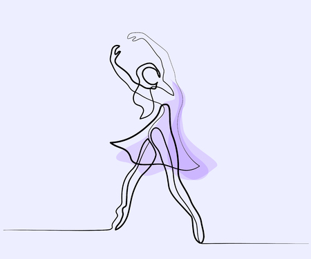 Continuous Line different wide Art Drawing. Ballet Dancer ballerina. Vector color Illustrationのイラスト素材