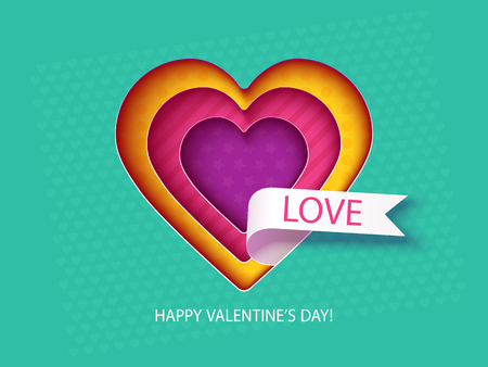 Valentines Day card with hearts. Paper cut design. Vector illustrationのイラスト素材