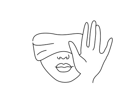 Line Drawing Art. Blindfolded woman with hand.のイラスト素材