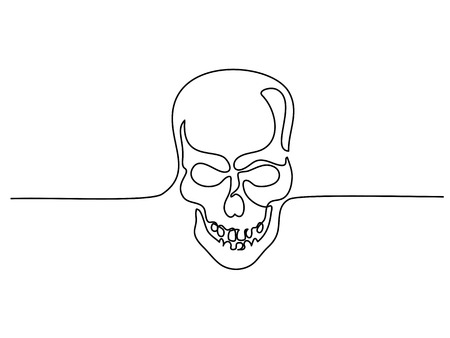 Continuous one line drawing. Abstract human skull. Vector illustrationのイラスト素材
