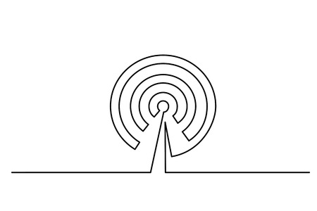 Continuous one line drawing. Wi Fi antenna icon on white background. Vector illustration for banner, web, design element, template, postcard.の写真素材