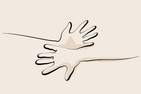 Continuous one line drawing. Hands palms together. Vector illustrationのイラスト素材