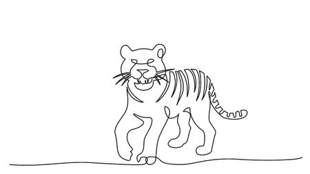 Continuous one line drawing. Tiger walking. Vector illustrationのイラスト素材