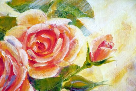 Bush of sunny roses, oil painting on canvas. Modern artの写真素材
