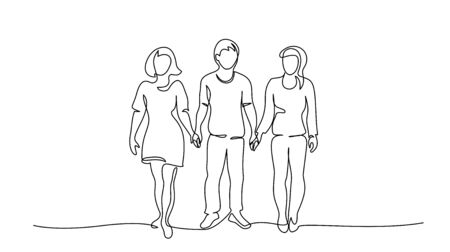 Continuous one line drawing. Group of people holding hands together. Teamwork concept vector illustrationのイラスト素材