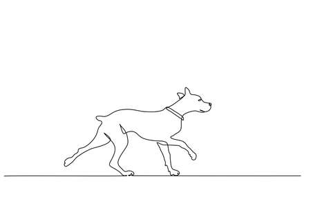 Continuous one line drawing. Walking dog.のイラスト素材