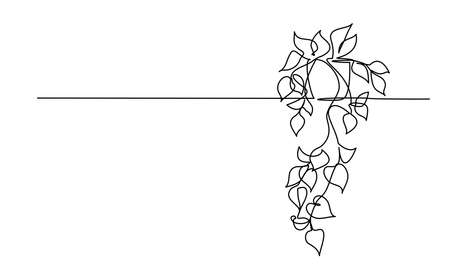 House plant in pot. Continuous one Line drawing. Isolated on White Background.のイラスト素材