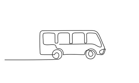 Bus for public transportation in city. Continuous one line drawing. Minimalism style. Vector illustrationのイラスト素材