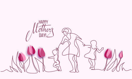 Happy Mother day card. Continuous one line drawing.のイラスト素材