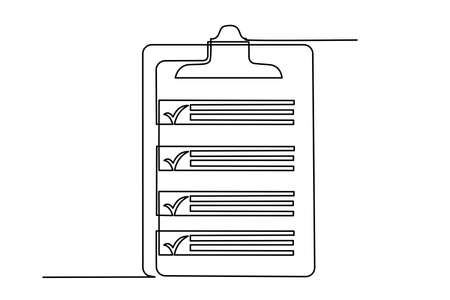Clipboard with checklist. Continuous line one drawingのイラスト素材
