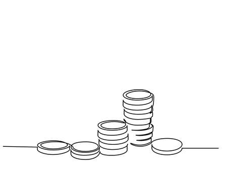 Stacks of coins penny cents. Continuous one line drawingのイラスト素材
