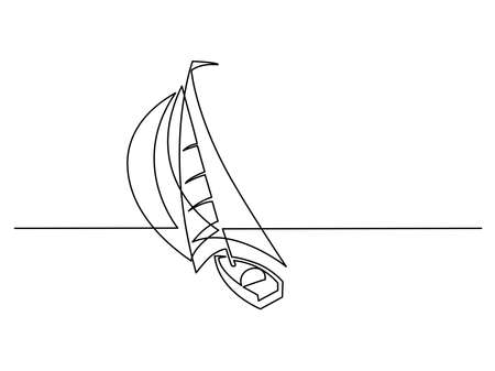 Sailboat under full sail at sea.  Continuous one line drawing.のイラスト素材