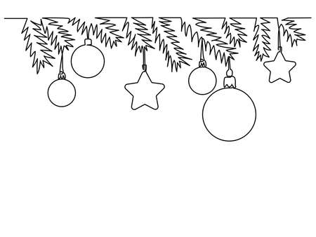 Merry Christmas decoration. Continuous one line drawing art.のイラスト素材