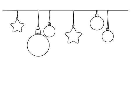 Merry Christmas decoration. Continuous one line drawing art.のイラスト素材