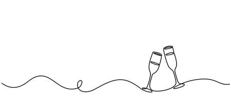 Merry Christmas decoration. Wavy line with glasses of champagne.のイラスト素材