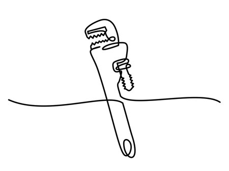 Continuous one line drawing a Pipe Wrench. Engineers day concept. Single line draw design vector graphic illustration.のイラスト素材