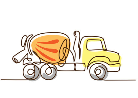 Concrete mixer truck in sketch style. Continuous one line drawingのイラスト素材