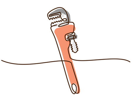 Continuous one line drawing a Pipe Wrench. Engineers day concept. Single line draw design vector graphic illustration.のイラスト素材