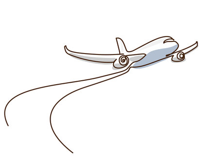 Passenger airplane Travel jet. Continuous one line drawingのイラスト素材