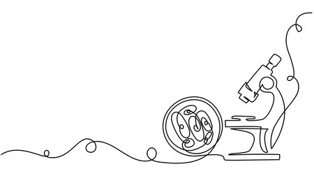 Microscope with bio cells in ocular. Education and research concept.のイラスト素材