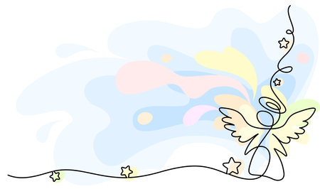 Christmas decoration. Angel and stars, Christmas angel. Continuous one lineのイラスト素材